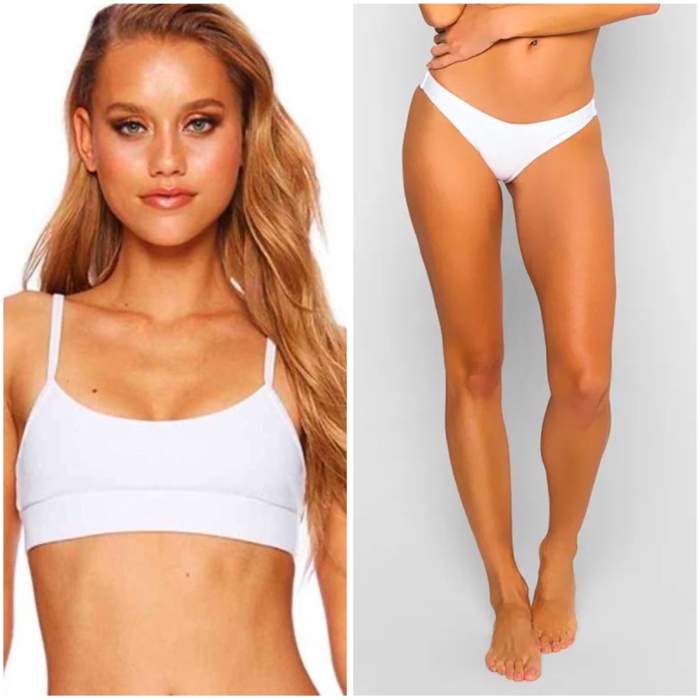 BeachBunny White Ribbed Emerson Bralette (S) & Scrunch Bottoms (XS) Set NWOT